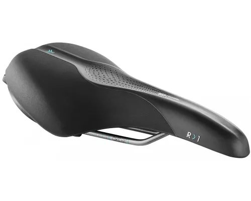 Сідло Selle Royal SCIENTIA R1 Relaxed, 3D skingel, оббивка Black Gummy/Black mokka, 289х169мм, 479г, рейли сталь + Curva suspension, unisex, чорне