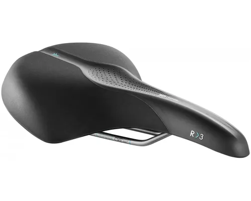 Сідло Selle Royal SCIENTIA R3 Relaxed, 3D skingel, оббивка Black Gummy/Black mokka, 289х224мм, 520г, рейли сталь + Curva suspension, unisex, чорне