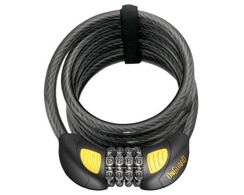 Замок Onguard DOBERMAN GLO кодовий на 4 цифри з LED-підсвічуванням, спіральний трос 185см х 12мм, поворотний тримач на раму