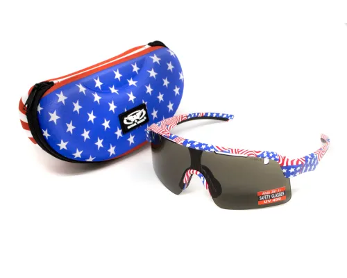 Окуляри захисні Global Vision Holeshot USA Flag (gray), сірі в оправі прапор США