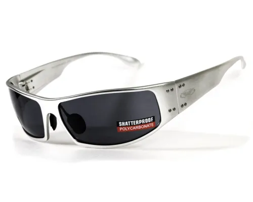 Окуляри захисні відкриті Global Vision BAD-ASS-2 Silver (gray), чорні у сріблястій металевій оправі