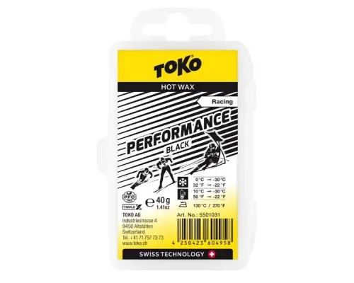 Твердий віск для лиж та сноубордів Токо Performance black 40g